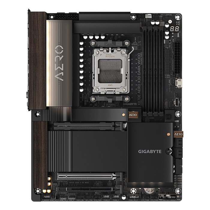 Материнская плата Gigabyte X870E AERO X3D DARK WOOD, ATX, 1xAM5, AMD X870E, 4xDDR5-9000MHz (до 256GB), 4xM.2, 4xSATA3, 2xPCIe 5.0 x16, HDMI, 2x5GbE, Wi-Fi 7