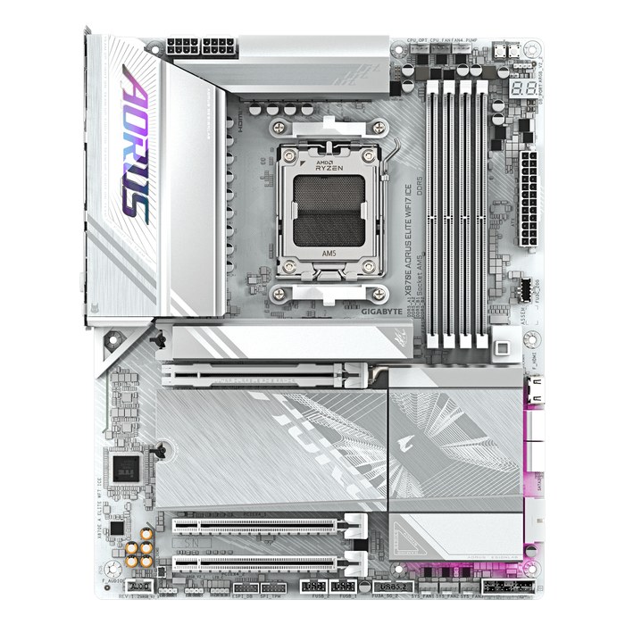 Материнская плата Gigabyte X870E AORUS ELITE WIFI7 ICE, ATX, 1xAM5, AMD X870E, 4xDDR5 (до 256GB), 4xM.2, 4xSATA3, 1xPCIe 5.0 x16, HDMI, 1x2.5GbE, Wi-Fi 7