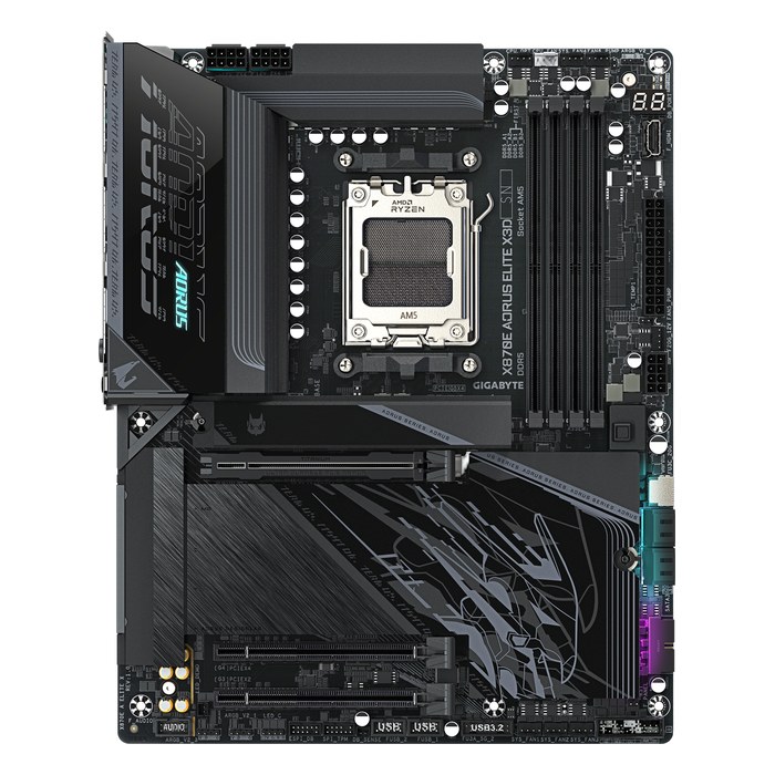 Материнская плата Gigabyte X870E AORUS ELITE X3D, ATX, 1xAM5, AMD X870E, 4xDDR5 (до 256GB), 4xM.2, 4xSATA3, 1xPCIe 5.0 x16, HDMI, 1x5GbE, Wi-Fi 7
