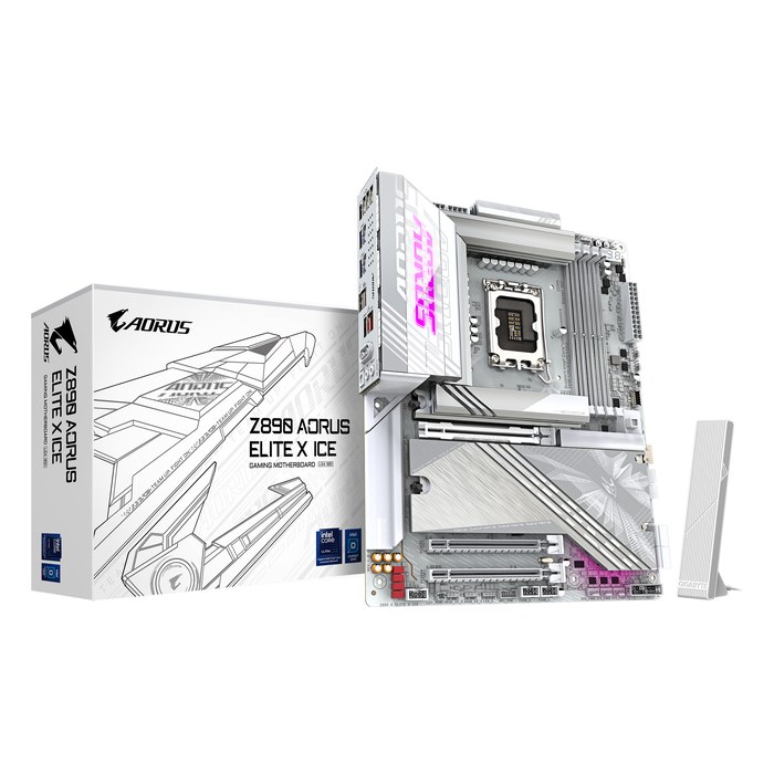Материнская плата Gigabyte Z890 AORUS ELITE X ICE, ATX, 1xLGA1851, Intel Z890, 4xDDR5 (до 256GB), 5xM.2, 4xSATA3, 1xPCIe 5.0 x16, Thunderbolt 4/HDMI, 1x2.5GbE, Wi-Fi 7