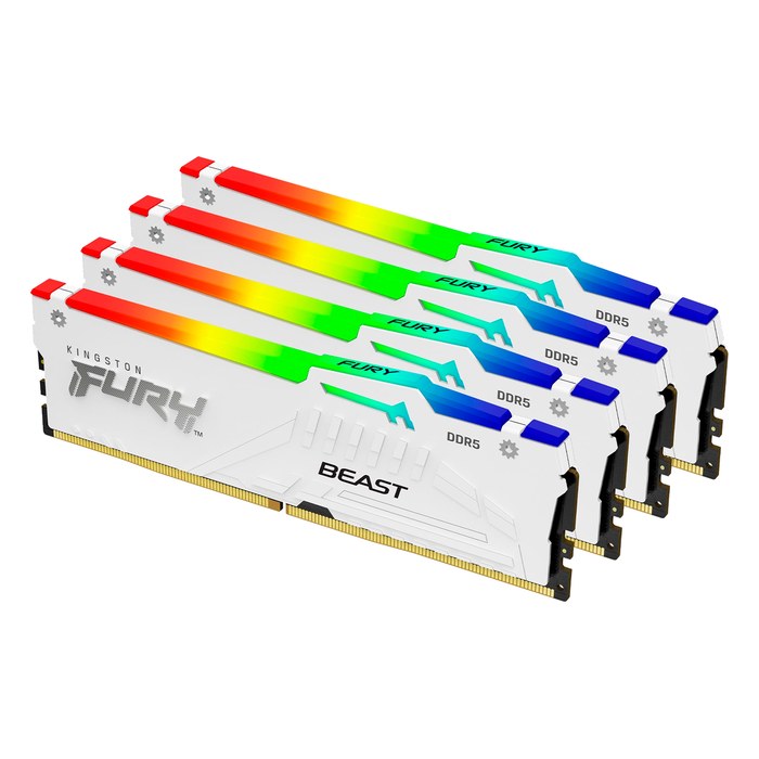 Комплект памяти 4x16GB 5200MHz DDR5 non-ECC DIMM Unbuffered, Kingston FURY Beast White RGB XMP (KF552C40BWAK4-64)