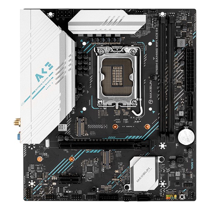 Материнская плата Maxsun MS-B760M GAMING WIFI ACE D4, mATX, 1xLGA1700, Intel B760, 2xDDR4 (до 64GB), 2xM.2, 3xSATA3, 1xPCIe 4.0 x16, HDMI/DP, 1x1GbE, Wi-Fi 6