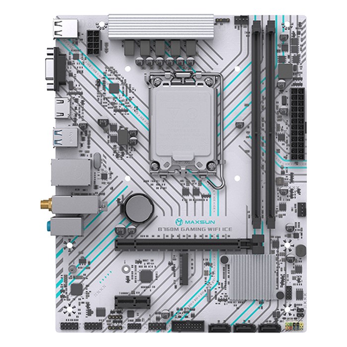 Maxsun 6940709661598 — Материнская плата MS-B760M GAMING WIFI ICE, mATX, 1xLGA1700, Intel B760, 2xDDR4 (до 64GB), 1xM.2, 3xSATA3, 1xPCIe 4.0 x16, HDMI/VGA, 1x1GbE, Wi-Fi 5