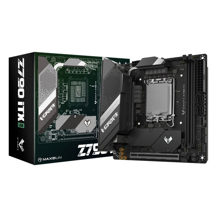 Материнская плата Maxsun MS-iCraft Z790ITX WIFI, Mini-ITX, 1xLGA1700, Intel Z790, 2xDDR5 (до 96GB), 2xM.2, 4xSATA3, 1xPCIe 5.0 x16, DP/HDMI, 1x2.5GbE, Wi-Fi 6E (6940709698938)