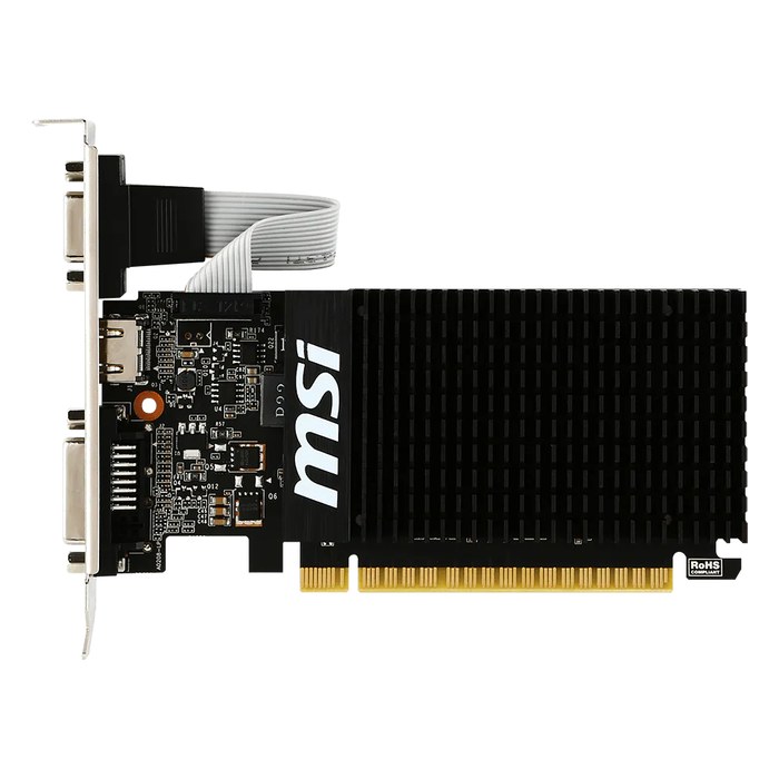 Видеокарта MSI GeForce GT 710 2GD3H 2GB DDR3/64-bit, PCIe 2.0 x8, 1xHDMI+1xDVI-D, 1 слот, низкопрофильная, без доп. питания (GT710 2GD3H LP)