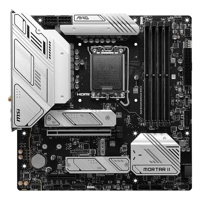 Материнская плата MSI MAG B760M MORTAR WIFI II, mATX, 1xLGA1700, Intel B760, 4xDDR5 (до 256GB), 3xM.2, 4xSATA3, 1xPCIe 5.0 x16, HDMI/DP, 1x2.5GbE, Wi-Fi 6E