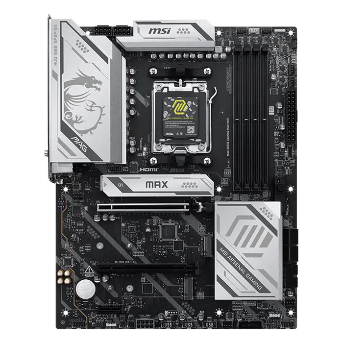 Материнская плата MSI MAG X870E GAMING MAX WIFI, ATX, 1xAM5, AMD X870E, 4xDDR5 (до 256GB), 3xM.2, 4xSATA3, 1xPCIe 5.0 x16, HDMI/DP, 1x5GbE, Wi-Fi 7
