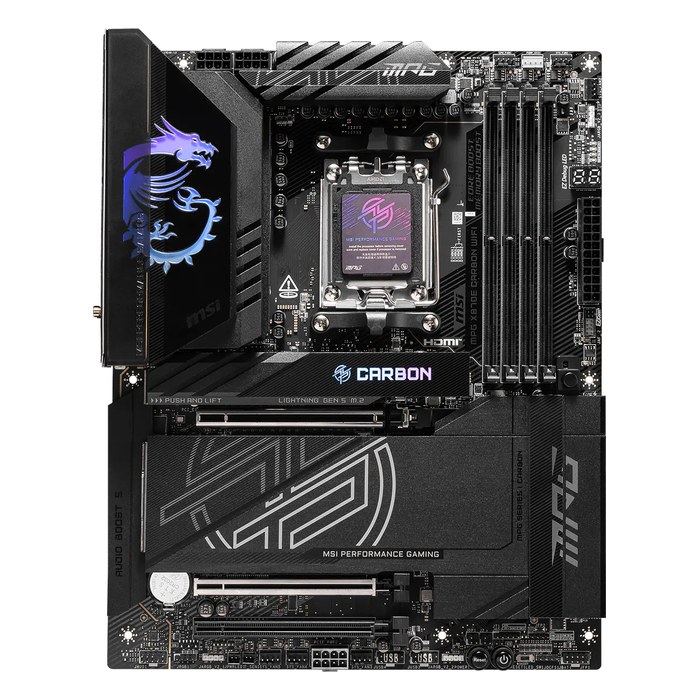 Материнская плата MSI MPG X870E CARBON WIFI, ATX, 1xAM5, AMD X870E, 4xDDR5 (до 256GB), 4xM.2, 4xSATA3, 1xPCIe 5.0 x16, HDMI/DP, 1x5GbE+1x2.5GbE, Wi-Fi 7