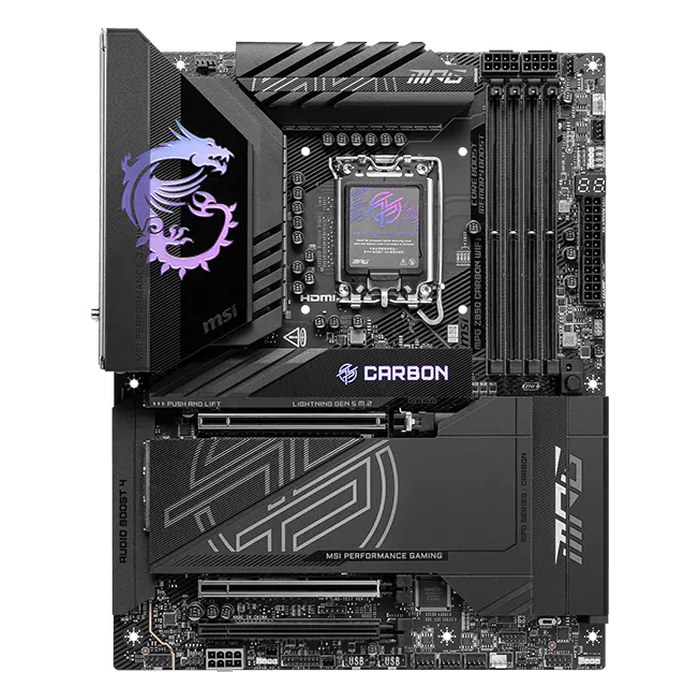 Материнская плата MSI MPG Z890 CARBON WIFI, ATX, 1xLGA1851, Intel Z890, 4xDDR5 (до 256GB), 5xM.2, 4xSATA3, 2xPCIe 5.0 x16, HDMI/DP, 1x5GbE+1x2.5GbE, Wi-Fi 7