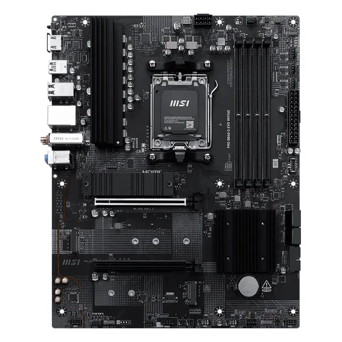 Материнская плата MSI PRO B840-S EVO WIFI6E, ATX, 1xAM5, AMD B840, 4xDDR5 (до 256GB), 3xM.2, 4xSATA3, 1xPCIe 4.0 x16, HDMI, 1x2.5GbE, Wi-Fi 6E