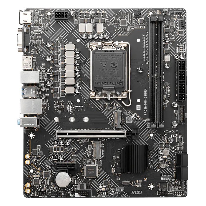 Материнская плата MSI PRO H610M-G DDR4, mATX, 1xLGA1700, Intel H610, 2xDDR4 (до 64GB), 1xM.2, 4xSATA3, 1xPCIe 4.0 x16, HDMI/VGA/DP, 1x1GbE