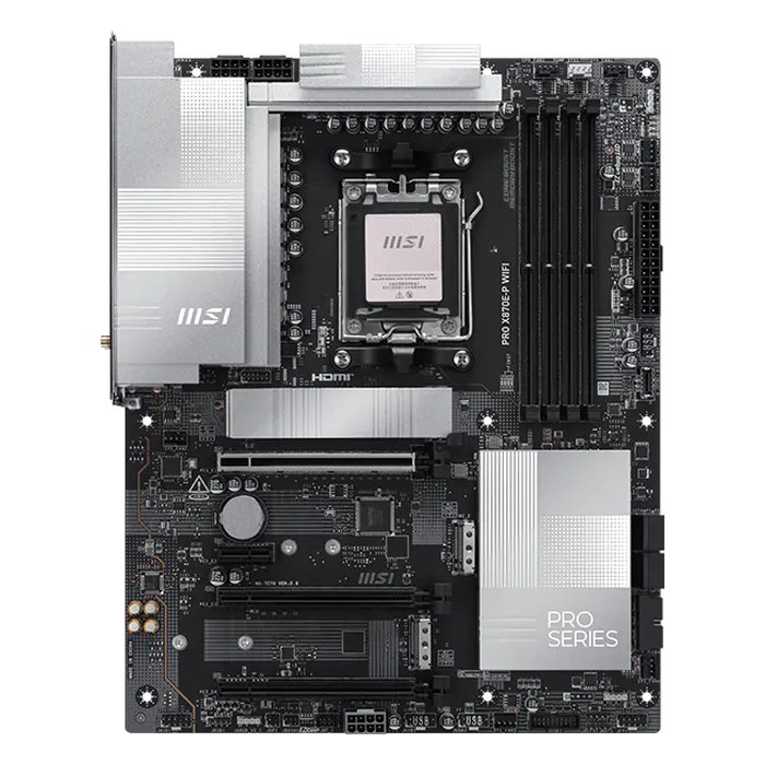 Материнская плата MSI PRO X870E-P WIFI, ATX, 1xAM5, AMD X870E, 4xDDR5 (до 256GB), 3xM.2, 4xSATA3, 1xPCIe 5.0 x16, HDMI, 1x5GbE, Wi-Fi 7