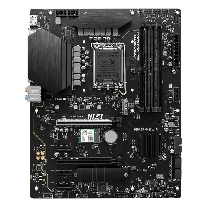 Материнская плата MSI PRO Z790-S WIFI, ATX, 1xLGA1700, Intel Z790, 4xDDR5 (до 256GB), 2xM.2, 4xSATA3, 1xPCIe 5.0 x16, HDMI/DP, 1x2.5GbE, Wi-Fi 6E