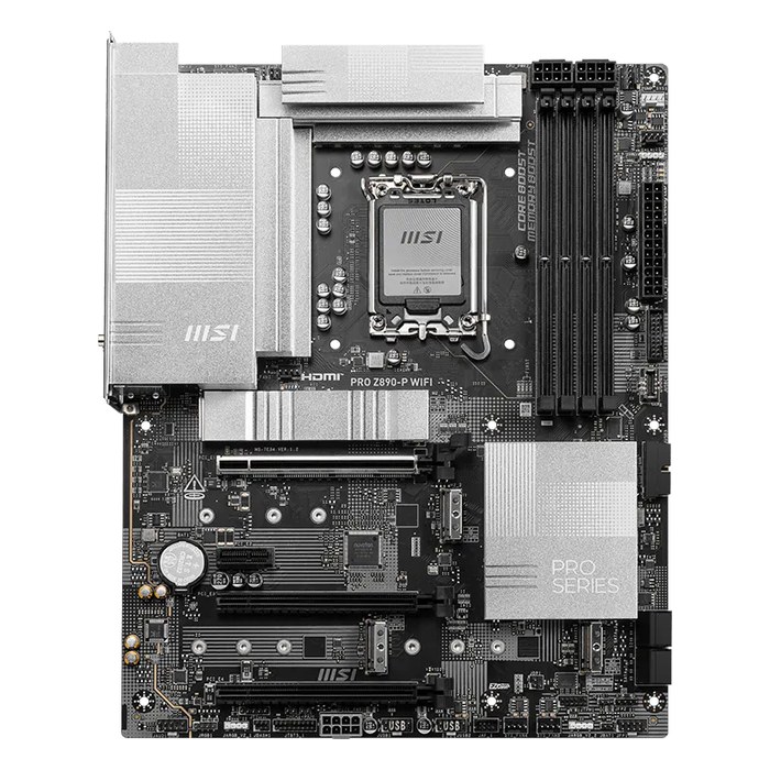 Материнская плата MSI PRO Z890-P WIFI, ATX, 1xLGA1851, Intel Z890, 4xDDR5 (до 256GB), 4xM.2, 4xSATA3, 1xPCIe 5.0 x16, HDMI/DP/Thunderbolt 4 Type-C, 1x5GbE, Wi-Fi 7