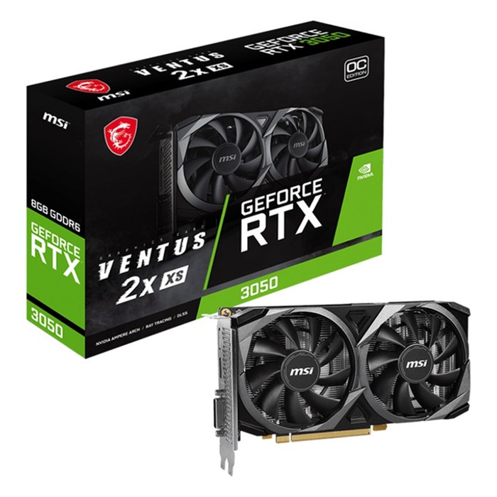 Видеокарта MSI GeForce RTX 3050 VENTUS 2X XS OC 8GB GDDR6/128-bit, PCIe 4.0 x8, 1xHDMI+1xDP+1xDVI-D, 2,5 слота, 1x6-pin