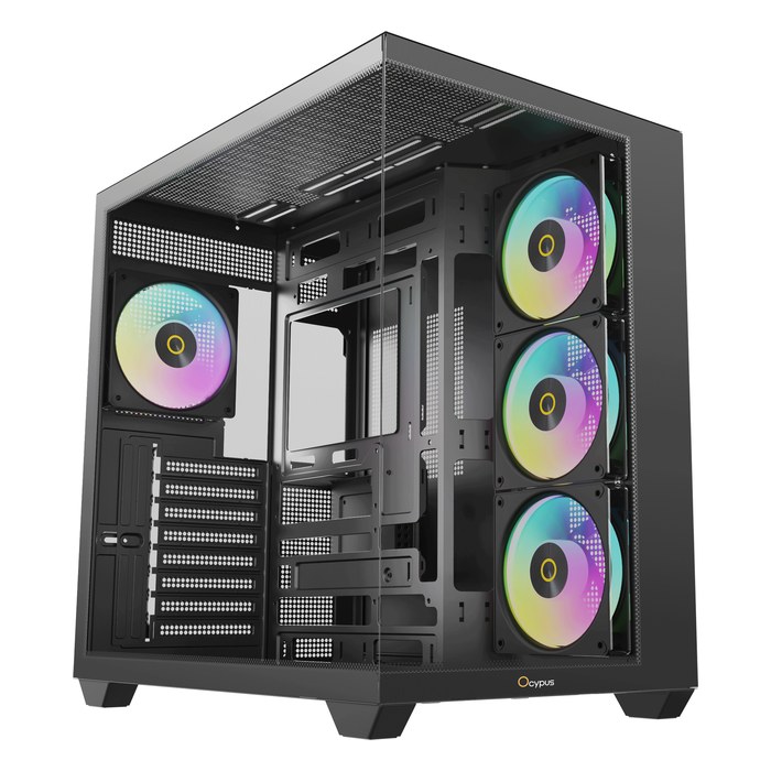 Корпус Ocypus Gamma C74 BK ARGB, Midi Tower, ATX/mATX/Mini-ITX, без БП, стекло, чёрный (Gamma-C74-BKD400XX-GL)