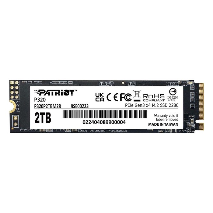 SSD 2TB Patriot P320, NVMe M.2 2280 PCIe 3.0 x4 (R3000/W2200MB/s) (960 TBW) (P320P2TBM28)