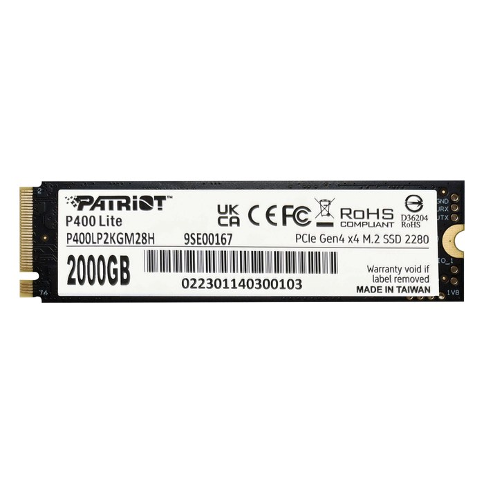 SSD 2TB Patriot P400 Lite, NVMe M.2 2280 PCIe 4.0 x4 (R3500/W2700MB/s) (1200 TBW) (P400LP2KGM28H)