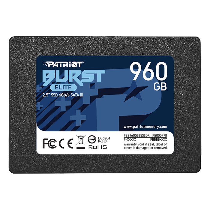 SSD 960GB Patriot Burst Elite, SATA 2.5" (R450/W320MB/s) (400 TBW) (PBE960GS25SSDR)