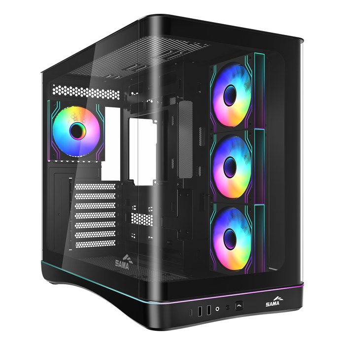 Корпус SAMA V62S, Midi Tower, ATX/mATX/Mini-ITX, без БП, стекло, чёрный (V62S-BKADA4X1-GL)