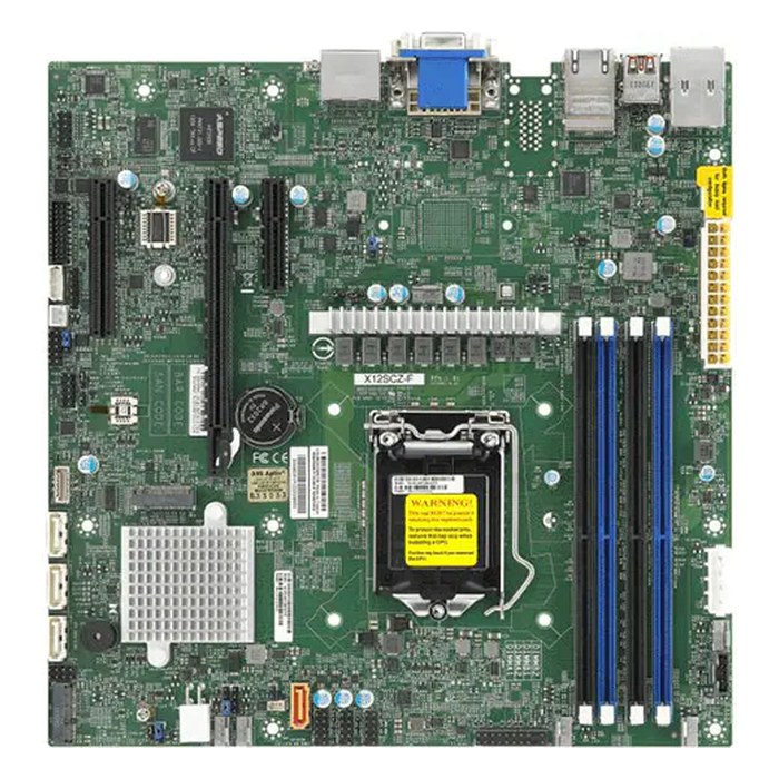 Материнская плата Supermicro X12SCZ-F, mATX, 1xLGA1200, Intel W480E, 4xDDR4-2933MHz (до 128GB), 1xM.2, 4xSATA3, 1xPCIe 3.0 x16, VGA/DP/DVI-D, 2x1GbE, IPMI (MBD-X12SCZ-F-O)