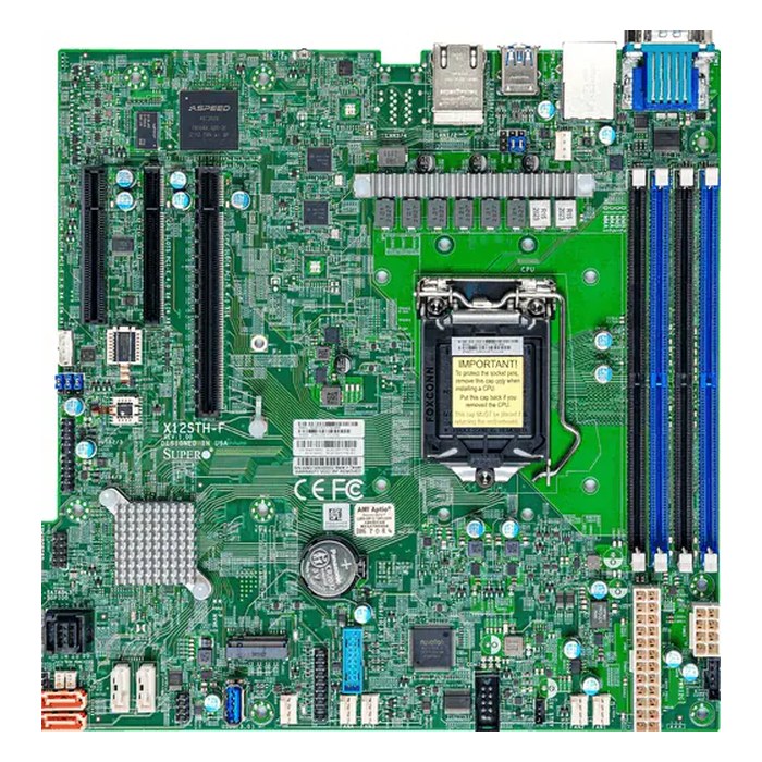 Материнская плата Supermicro X12STH-F, mATX, 1xLGA1200, Intel C256, 4xDDR4 (до 128GB), 1xM.2, 8xSATA3, 1xPCIe 4.0 x16, VGA, 2x1GbE, IPMI (MBD-X12STH-F-B)
