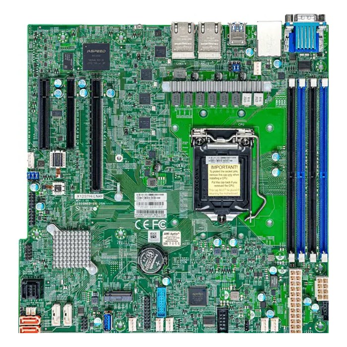 Материнская плата Supermicro X12STH-LN4F, mATX, 1xLGA1200, Intel C256, 4xDDR4-3200MHz (до 128GB), 1xM.2, 8xSATA3, 1xPCIe 4.0 x16, VGA, 4x1GbE, IPMI (MBD-X12STH-LN4F-B)