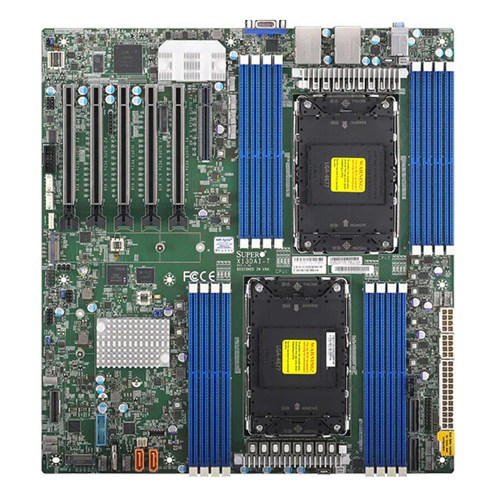 Материнская плата Supermicro X13DAI-T, E-ATX, 2xLGA4677, Intel C741, 16xDDR5-5600MHz (до 4096GB), 2xM.2, 10xSATA3, 5xPCIe 5.0 x16, VGA, 2x10GbE, IPMI (MBD-X13DAI-T-B)
