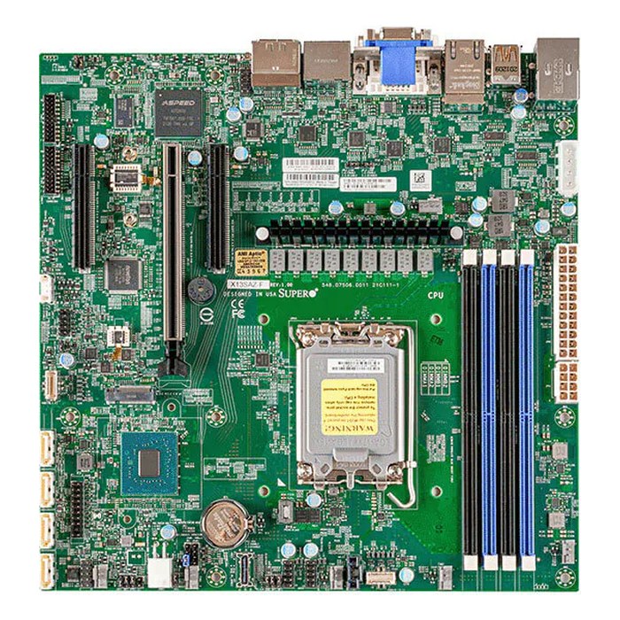 Материнская плата Supermicro X13SAZ-F, mATX, 1xLGA1700, Intel R680E, 4xDDR5-4400MHz (до 128GB), 1xM.2, 4xSATA3, 1xPCIe 5.0 x16, VGA/DVI-D/DP/HDMI, 2x2.5GbE, IPMI (MBD-X13SAZ-F-B)