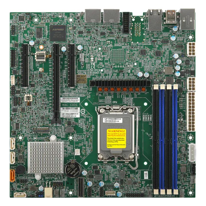 Материнская плата Supermicro X14SAZ-F, mATX, 1xLGA1851, Intel W880, 4xDDR5-5600MHz (до 256GB), 1xM.2, 4xSATA3, 1xPCIe 5.0 x16, VGA/DP/HDMI, 2x2.5GbE, IPMI (MBD-X14SAZ-F-B)