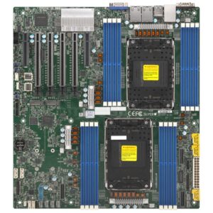 Материнская плата Supermicro X14DBI, E-ATX, 2xLGA4710 Xeon Gen6 (до 350W, до 144 ядер), 16xDDR5-6400MHz до 4Tb, 8000MHz до 1Tb(16x64Gb) MRDIMM (P-core only), 10xSATA3 (RAID 0,1,5,10), 3xMCIO PCI-e 5.0 x8 (6xNVMe дисков), 2xM.2 (PCIe 5.0 x4 PCI), 4хPCIe 5.0 x16, 2хPCIe 5.0 x8, 2x1GbE (broadcom BCM5720), ASPEED AST2600 BMC, VROC, IPMI, VGA